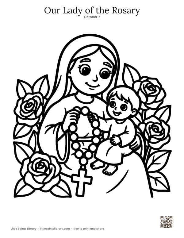 Our Lady of the Rosary coloring sheet, preview