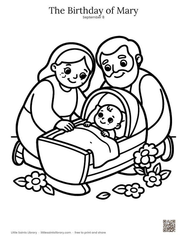 The Birthday of Mary coloring sheet, preview