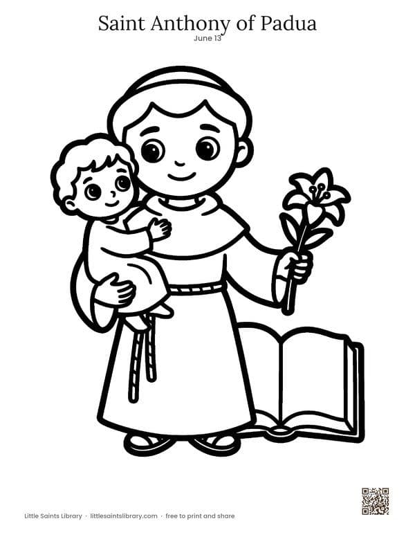 Saint Anthony of Padua coloring sheet, preview