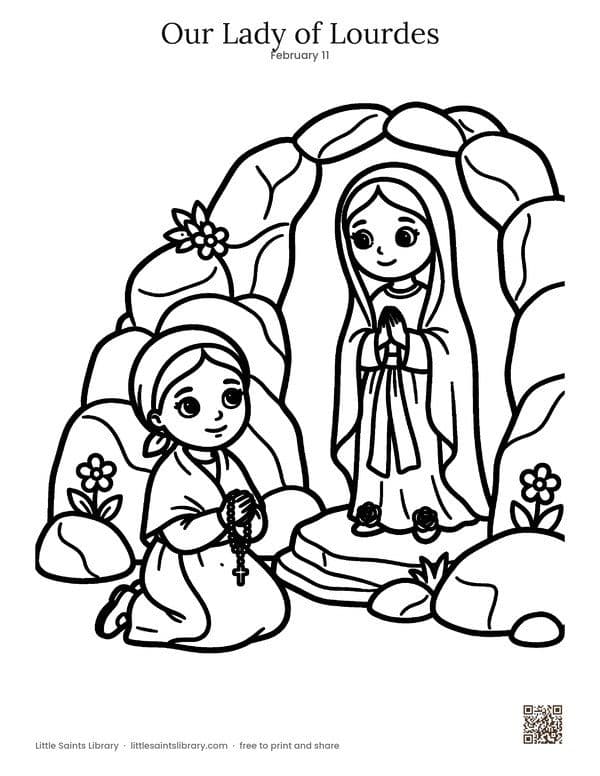 Our Lady of Lourdes coloring sheet, preview