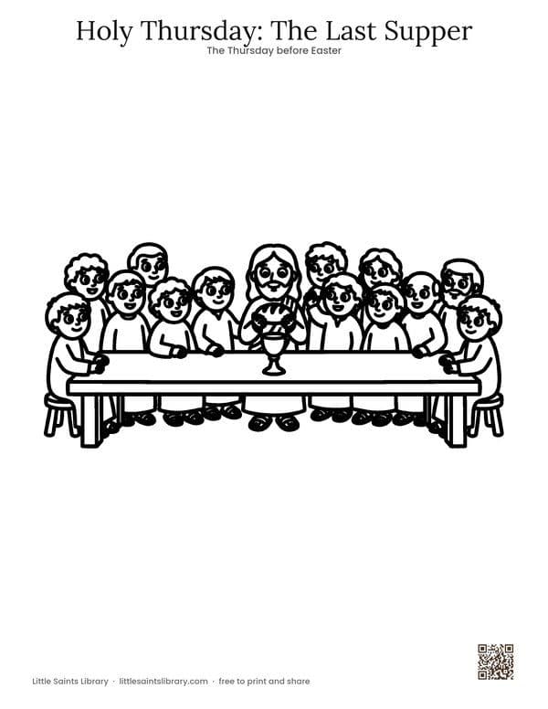Holy Thursday: The Last Supper coloring sheet, preview