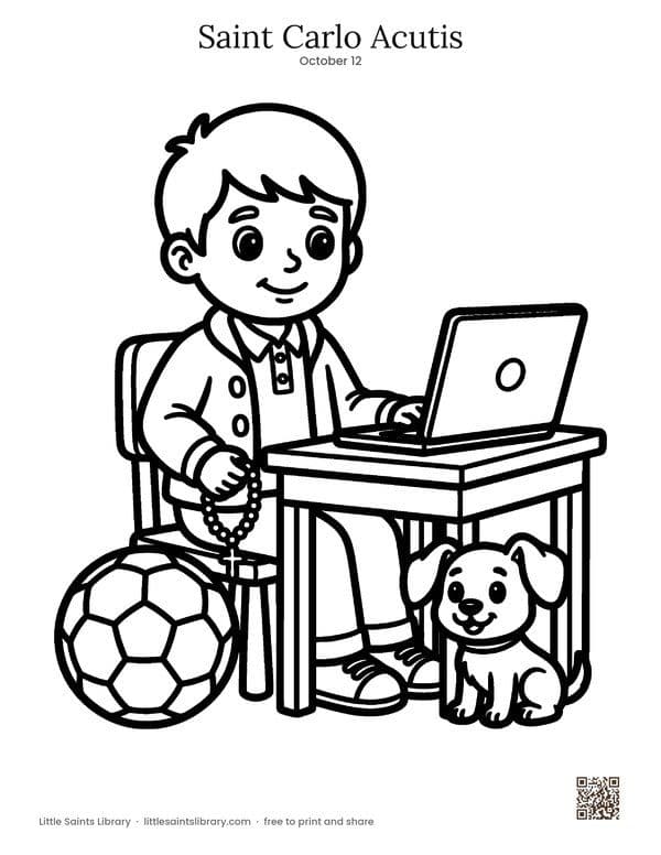 Saint Carlo Acutis coloring sheet, preview