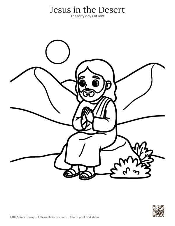 Jesus in the Desert coloring sheet, preview