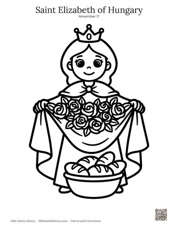 Saint Elizabeth of Hungary coloring sheet, preview
